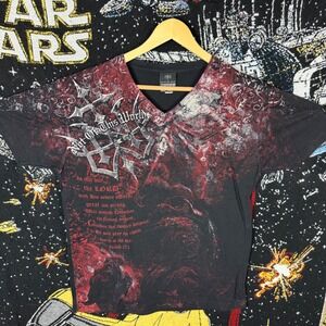 NOTW Not Of This World Mens Large Black Red Isaiah 27:1 Graphic V-Neck T-Shirt